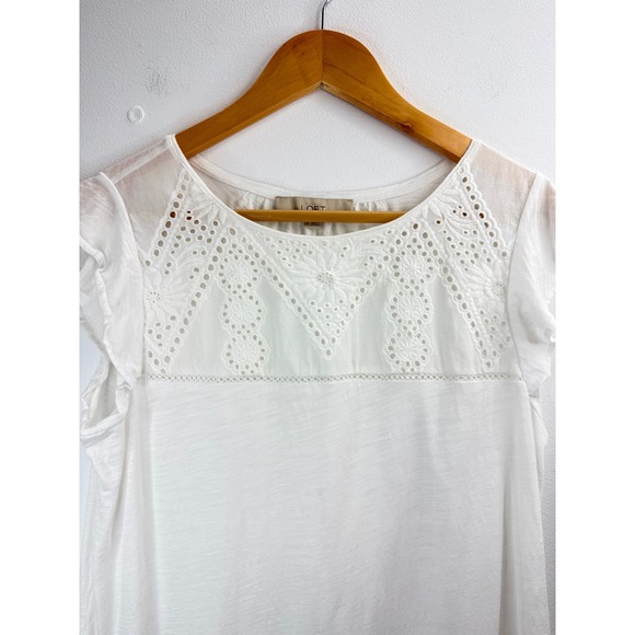 LOFT White Eyelet Flutter Sleeve Top Women's Size Medium Casual Boho Chic Beachy - Picture 3 of 8
